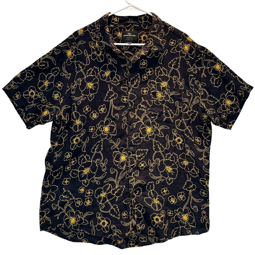 Rodd & Gunn Shirt Mens 2XL Blue Big Glory Bay Sports Fit Floral 100% Linen